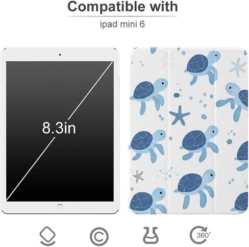Cute Turtles Starfish Case مع حامل القلم Trifold Trifold Stand متوافق مع iPad Mini 4/5/6 Mini4/5 （7.9in） in Kuwait