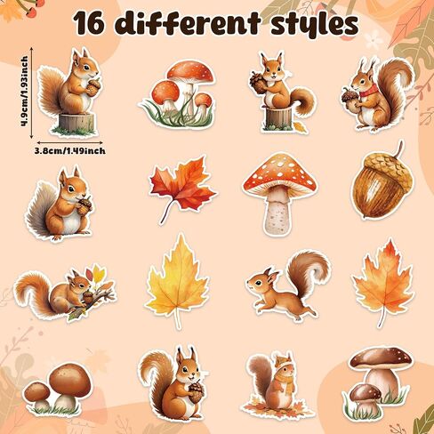 Autumn Squirrel Sticker Roll - 1000pcs Watercolor Fall Squirrel Waterproof Vinyl Reusable Laptop Sticker Coloring Book Scrapbook Water Bottle Page Activity Pad Birthday Party Favor Skateboard in Kuwait