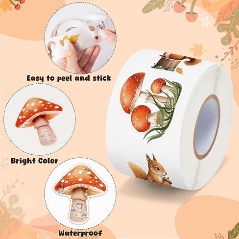 Autumn Squirrel Sticker Roll - 1000pcs Watercolor Fall Squirrel Waterproof Vinyl Reusable Laptop Sticker Coloring Book Scrapbook Water Bottle Page Activity Pad Birthday Party Favor Skateboard in Kuwait