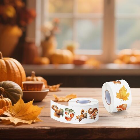 Autumn Squirrel Sticker Roll - 1000pcs Watercolor Fall Squirrel Waterproof Vinyl Reusable Laptop Sticker Coloring Book Scrapbook Water Bottle Page Activity Pad Birthday Party Favor Skateboard in Kuwait