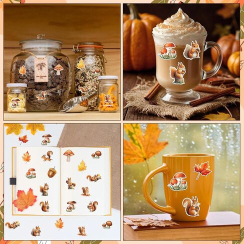 Autumn Squirrel Sticker Roll - 1000pcs Watercolor Fall Squirrel Waterproof Vinyl Reusable Laptop Sticker Coloring Book Scrapbook Water Bottle Page Activity Pad Birthday Party Favor Skateboard in Kuwait