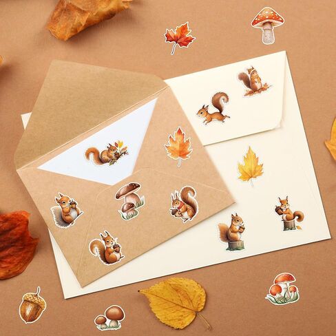Autumn Squirrel Sticker Roll - 1000pcs Watercolor Fall Squirrel Waterproof Vinyl Reusable Laptop Sticker Coloring Book Scrapbook Water Bottle Page Activity Pad Birthday Party Favor Skateboard in Kuwait