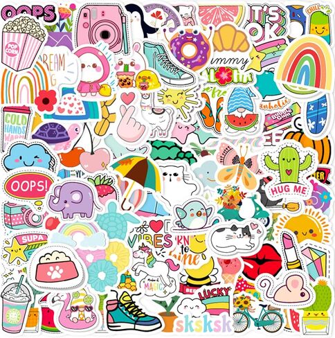 100 pcs ملصقات زجاجة ماء ، ملصقات مقاومة للماء لطيف فينيل فاينيل vsco المحمول أمتعة التزلج ملصقات كمبيوتر هدية عيد الميلاد in Saudi Arabia