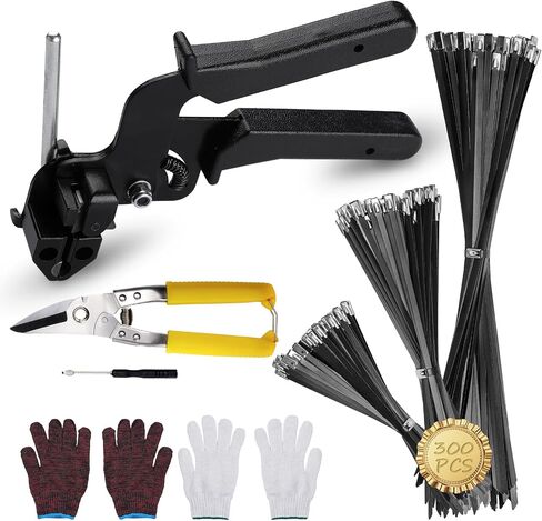 Stainless Zip Ties Heavy Duty Outdoor Metal Zip Ties Gun Set Fastening Cable Gun Tool with 300 PCS Ties for Chain Link Fence, Exhaust Pipe, Farms, Poultry Fence in Saudi Arabia