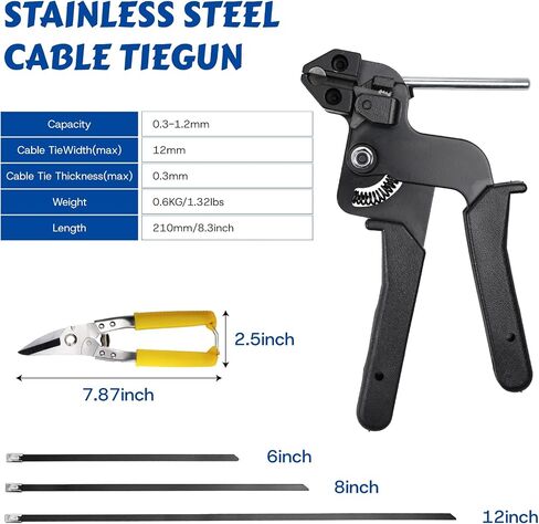 Stainless Zip Ties Heavy Duty Outdoor Metal Zip Ties Gun Set Fastening Cable Gun Tool with 300 PCS Ties for Chain Link Fence, Exhaust Pipe, Farms, Poultry Fence in Saudi Arabia