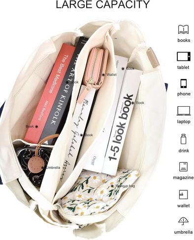 Canvas Tote Bag Casual Multi pockets Handbags Large Capacity Shopping Shoulder Bag with Pocket Bags Work Purses in Kuwait