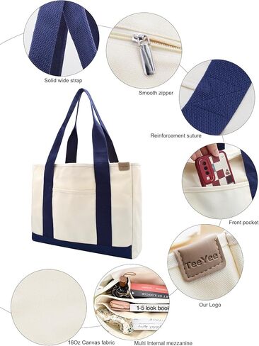 Canvas Tote Bag Casual Multi pockets Handbags Large Capacity Shopping Shoulder Bag with Pocket Bags Work Purses in Kuwait