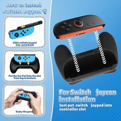 Grips متوافقة مع Nintendo Switch for Joy Con & OLED ، إكسسوارات مجموعة مقبض مضادة للانزلاق مريح للتبديل New Joy Cons Controller ، 2 Pack (Black) in Kuwait
