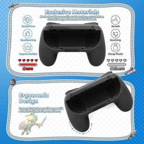 Grips متوافقة مع Nintendo Switch for Joy Con & OLED ، إكسسوارات مجموعة مقبض مضادة للانزلاق مريح للتبديل New Joy Cons Controller ، 2 Pack (Black) in Kuwait