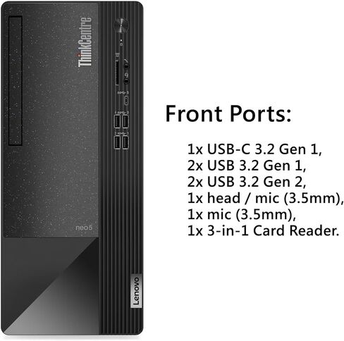 Lenovo ThinkCentre Neo 50t Tower Desktop Computer, 14-core Intel Core i5-13500, 32GB RAM, 1TB SSD, 3-Monitor Ports (DP+HDMI+VGA), WiFi, RJ-45, USB-C, Card Reader, Wired KB & Mouse, Windows 11 Pro in Saudi Arabia