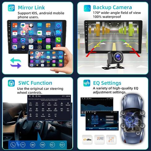 Podofo 2 + 32g Stereo Dine Din Car Stereo مع Apple Carplay اللاسلكي Android Auto 10.1 بوصة الشاشة التي تعمل باللمس يدعم نظام GPS ، واي فاي ، RDS ، شاشة منقسم + كاميرا احتياطية وميكروفون in Kuwait