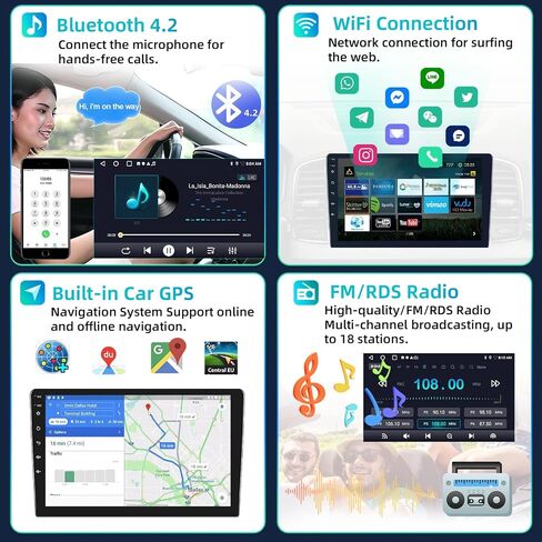 Podofo 2 + 32g Stereo Dine Din Car Stereo مع Apple Carplay اللاسلكي Android Auto 10.1 بوصة الشاشة التي تعمل باللمس يدعم نظام GPS ، واي فاي ، RDS ، شاشة منقسم + كاميرا احتياطية وميكروفون in Kuwait