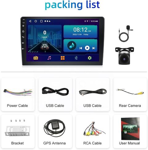 Podofo 2 + 32g Stereo Dine Din Car Stereo مع Apple Carplay اللاسلكي Android Auto 10.1 بوصة الشاشة التي تعمل باللمس يدعم نظام GPS ، واي فاي ، RDS ، شاشة منقسم + كاميرا احتياطية وميكروفون in Kuwait