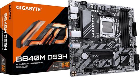 GIGABYTE B840M DS3H Motherboard - AMD Ryzen 9000 CPUs, 8+2+2 Phases VRM, up to 8200MHz DDR5, 2xPCIe 4.0 M.2, 2.5GbE LAN, USB 3.2 Gen 1 in Saudi Arabia