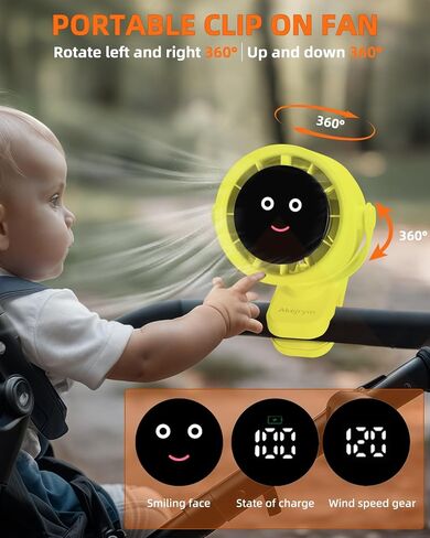 Clip on Fan for Bed, Portable Fan for Travel, 360° Rotate Battery Operated Personal Fan, Air Turbo Tech & Digital display, stroller fan with 5 Speeds, For Home Office Stroller Camping - Black in Saudi Arabia