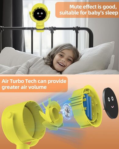 Clip on Fan for Bed, Portable Fan for Travel, 360° Rotate Battery Operated Personal Fan, Air Turbo Tech & Digital display, stroller fan with 5 Speeds, For Home Office Stroller Camping - Black in Saudi Arabia
