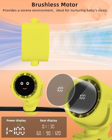 Clip on Fan for Bed, Portable Fan for Travel, 360° Rotate Battery Operated Personal Fan, Air Turbo Tech & Digital display, stroller fan with 5 Speeds, For Home Office Stroller Camping - Black in Saudi Arabia