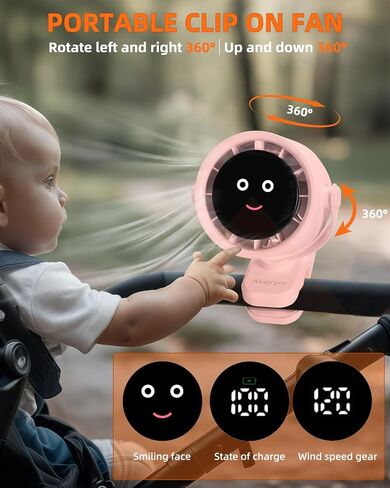 Clip on Fan for Bed, Portable Fan for Travel, 360° Rotate Battery Operated Personal Fan, Air Turbo Tech & Digital display, stroller fan with 5 Speeds, For Home Office Stroller Camping - Black in Saudi Arabia