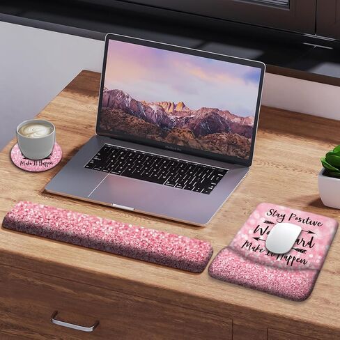 لوحة فأر Lateefah مع راحة معصم ، وسادة الماوس المريحة 3 في 1 ومواد لوحة مفاتيح راحة الهلام Mousepad مع تخفيف آلام المعصم مع المعصم ووسادة الكتابة السهلة للمنزل ، المكتب (Pink Stay Evential) in Kuwait