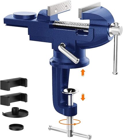 2-in-1 Bench Vise For Workbench 3.2"- Multi-functional Portable 360° Swivel Base Clamp On Vice/Table Vise For Woodworking, Cutting Conduit, Drilling, Metalworking, Blue in Saudi Arabia