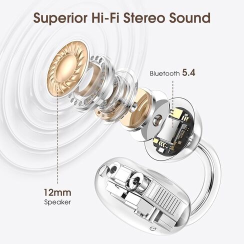 سماعات أذن مقطع ، راحة خفيفة الوزن مع تصميم مضاد للقطرات مفتوحة أذن أذن من Bluetooth 5.4 ، بطارية 50 ساعة سماعات أذن مفتوحة ، مقاومة للماء ، مثالية للارتداء النظارات والرياضة والتدريبات in Kuwait