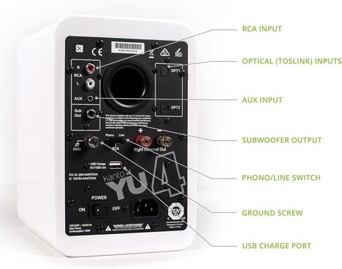 مكبرات صوت Kanto Yu4 مع Bluetooth و Phono Preamp ، Gloss White (متجدد) in Kuwait