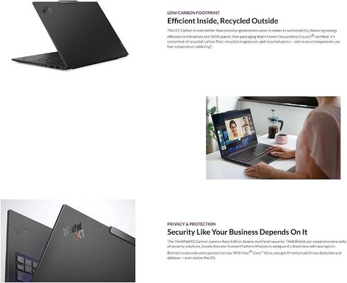 Lenovo Gen 13 ThinkPad X1 Carbon Aura Edition Laptop مع معالج Intel Core Ultra 7 258V ، 14 "2.8K OLED DISTRED NON-TOUCH 120HZ ، WI-FI 7 ، 32GB RAM ، 1TB SSD GEN 5 ، FHD RGB/IR CAM ، WIN 11 Pro Pro in Saudi Arabia