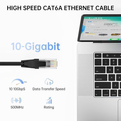 CAT6A Ethernet Cable 6.6ft, 10 Gigabi High-Speed RJ45 Patch Cord, 26AWG UTP Network Cable, Cat 6 Ethernet LAN Cord with Gold Plated RJ45 Connectors, Black in Kuwait