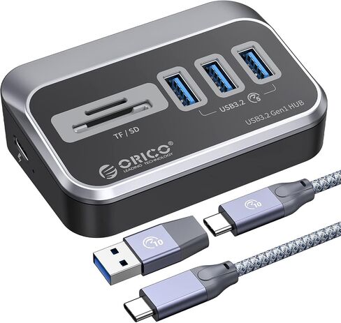 ORICO USB 3.0 HUB مع قارئ بطاقة SD/TF ، 3 منفذ USB HUB 5 جيجابت في الثانية مع كابل USB-C 1.64 قدم ومحول USB SPILITT in Kuwait
