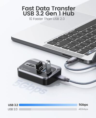 ORICO USB 3.0 HUB مع قارئ بطاقة SD/TF ، 3 منفذ USB HUB 5 جيجابت في الثانية مع كابل USB-C 1.64 قدم ومحول USB SPILITT in Kuwait