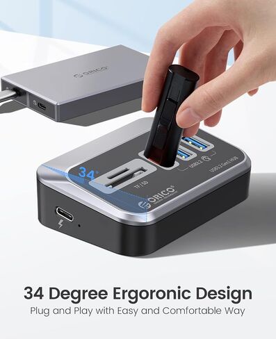 ORICO USB 3.0 HUB مع قارئ بطاقة SD/TF ، 3 منفذ USB HUB 5 جيجابت في الثانية مع كابل USB-C 1.64 قدم ومحول USB SPILITT in Kuwait