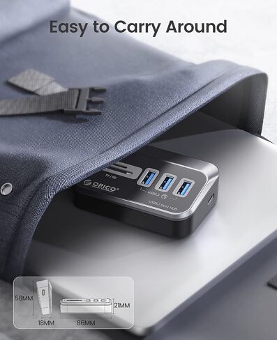 ORICO USB 3.0 HUB مع قارئ بطاقة SD/TF ، 3 منفذ USB HUB 5 جيجابت في الثانية مع كابل USB-C 1.64 قدم ومحول USB SPILITT in Kuwait