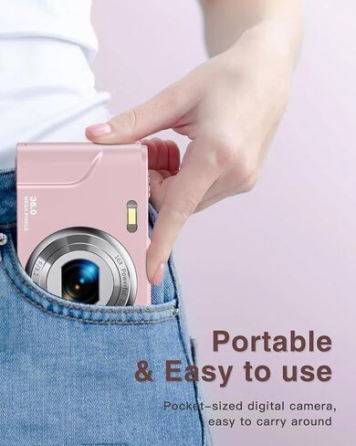 الكاميرا الرقمية ، كاميرا الأطفال 1080p 36mp كاميرا مع بطاريتين ، طوابع زمنية Antishake 16x Zoom ، كاميرا عيد ميلاد محمولة مضغوطة للأطفال للأطفال في سن المراهقة الفتاة الفتاة (الورد الوردي) in Saudi Arabia