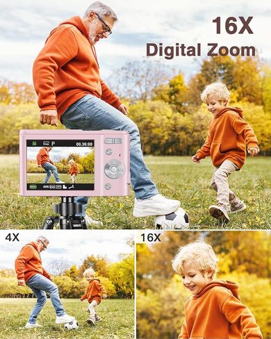 الكاميرا الرقمية ، كاميرا الأطفال 1080p 36mp كاميرا مع بطاريتين ، طوابع زمنية Antishake 16x Zoom ، كاميرا عيد ميلاد محمولة مضغوطة للأطفال للأطفال في سن المراهقة الفتاة الفتاة (الورد الوردي) in Saudi Arabia