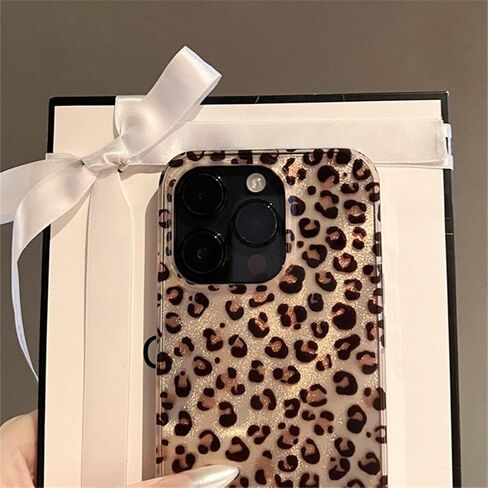 Compatible for iPhone 16 Pro Max Case with Cute Cheetah Leopard Print Retro Aesthetics Design Soft Slim TPU Shockproof Protective Bumper Glitter Shiny Phone Cover-Gold in Kuwait