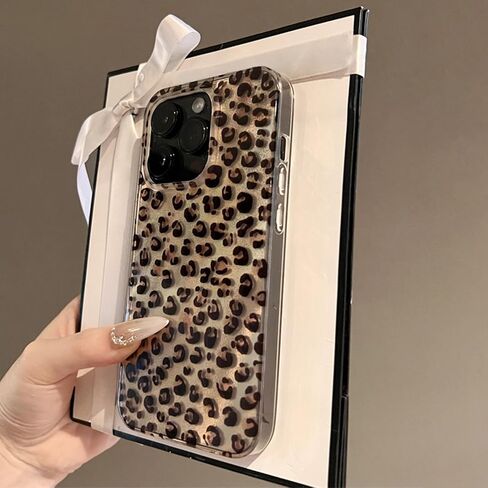 Compatible for iPhone 16 Pro Max Case with Cute Cheetah Leopard Print Retro Aesthetics Design Soft Slim TPU Shockproof Protective Bumper Glitter Shiny Phone Cover-Gold in Kuwait