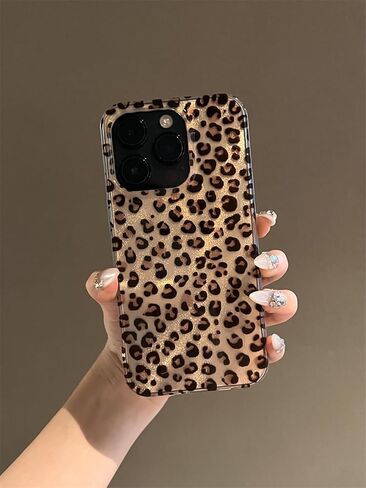 Compatible for iPhone 16 Pro Max Case with Cute Cheetah Leopard Print Retro Aesthetics Design Soft Slim TPU Shockproof Protective Bumper Glitter Shiny Phone Cover-Gold in Kuwait