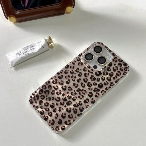 Compatible for iPhone 16 Pro Max Case with Cute Cheetah Leopard Print Retro Aesthetics Design Soft Slim TPU Shockproof Protective Bumper Glitter Shiny Phone Cover-Gold in Kuwait