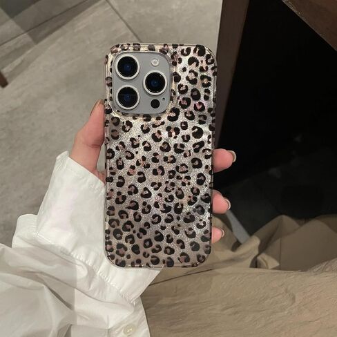 Compatible for iPhone 16 Pro Max Case with Cute Cheetah Leopard Print Retro Aesthetics Design Soft Slim TPU Shockproof Protective Bumper Glitter Shiny Phone Cover-Gold in Kuwait
