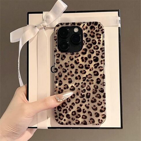 Compatible for iPhone 16 Pro Max Case with Cute Cheetah Leopard Print Retro Aesthetics Design Soft Slim TPU Shockproof Protective Bumper Glitter Shiny Phone Cover-Gold in Kuwait