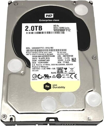 محرك الأقراص الثابتة للمؤسسة WD RE 2 TB: 3.5 بوصة ، 7200 دورة في الدقيقة ، SATA III ، ذاكرة التخزين المؤقت 64 ميغابايت (WD2000FYYZ) (النموذج القديم) (متجدد) in Saudi Arabia