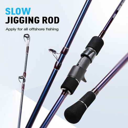Saltwater Fishing Rod - 2-Piece Slow Jigging Rod with Fuji Guides & Toray Carbon Fiber,Split Rear High EVA Handle,Spinning/Casting Reel Compatible for Offshore & Deep Sea Fishing in Kuwait