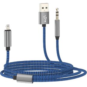 كابل صوت سماعة رأس AUX 1.2M (2in1) محول شحن USB 3.5 مم لجهاز iPhone 14 13 12 Pro Max Flitter for Apple Mostice for iPad Seeker Stereo Enpown in Kuwait