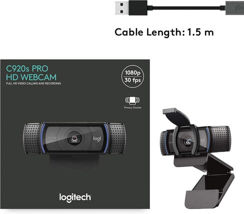 Logitech C920S HD Pro Webcam ، Full HD 1080p/30fps الاتصال بالفيديو ، صوت استريو واضح ، تصحيح الضوء ، مصراع الخصوصية ، يعمل مع Skype ، Zoom ، FaceTime ، Hangouts ، PC/MAC/LATEP in Saudi Arabia