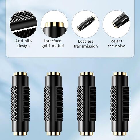 4 Pack 3.5mm Stereo Jack to 3.5mm Stereo Jack Female to Female Adapter Connector, Aux Adapter Gold Plated Stereos Coupler for Stereos Cable, Speakers and Headphones in Saudi Arabia