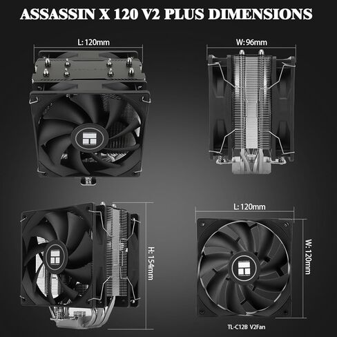 Thermalright Assassin x 120 V2 Plus CPU Air Cooler ، PWM PWM Head Compu CPU ، تبريد حرارة الكمبيوتر ، لـ AM4/AM5/Intel LGA1851/1700/1150/1151/1200،154mm ارتفاع in Saudi Arabia