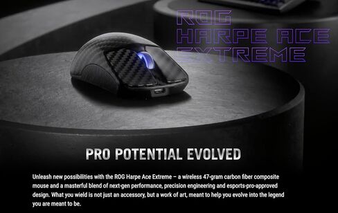 ASUS ROG HARPE ACE Wireless Gaming Mouse ، بناء ألياف الكربون ، ROG 100M مفتاح صغير بصري ، عجلة التمرير الإضاءة ، معدل تقرير USB: 8000 هرتز مع داعم معدل الاقتراع ROG. in Kuwait
