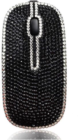 Wongs Bling Silver Edge Black Crystal Rhinestone Reconsable Slim Silent Sparkly Computer Mouse مع جهاز استقبال USB ، الفئران المبللة للكمبيوتر المحمول ، الكمبيوتر المحمول ، الكمبيوتر ، MacBook - Silver Edge in Kuwait