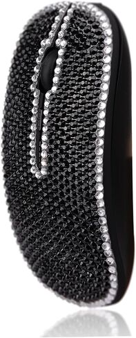 Wongs Bling Silver Edge Black Crystal Rhinestone Reconsable Slim Silent Sparkly Computer Mouse مع جهاز استقبال USB ، الفئران المبللة للكمبيوتر المحمول ، الكمبيوتر المحمول ، الكمبيوتر ، MacBook - Silver Edge in Kuwait