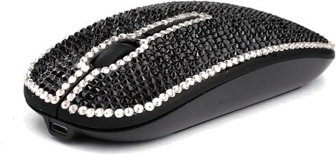 Wongs Bling Silver Edge Black Crystal Rhinestone Reconsable Slim Silent Sparkly Computer Mouse مع جهاز استقبال USB ، الفئران المبللة للكمبيوتر المحمول ، الكمبيوتر المحمول ، الكمبيوتر ، MacBook - Silver Edge in Kuwait